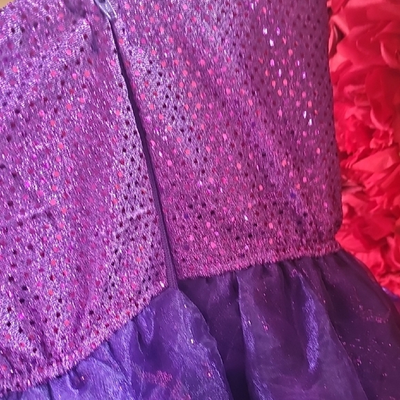 Girls Purple One-Shoulder Dress With Tulle Skirt Sequins & Glitter Size S/M - Picture 5 of 6